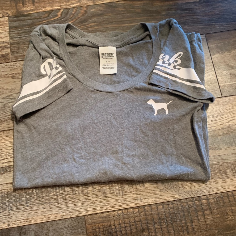 Pink grey and white top